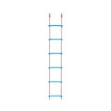 Rope ladder with blue plastic rungs and red top ties for kids climbing