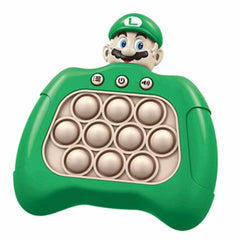 Mario Pop Push kids sensory stress relief game in green with a Luigi character head and bubble pop buttons