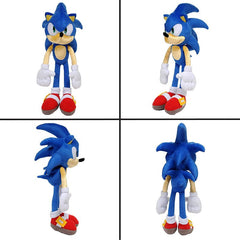 Huitich kids sonic plush pillow toy showing front side, left profile, right profile, and back view in blue with red shoes