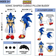 Sonic shaped cuddle pillow buddy, full-body blue plush with white arms and red sneakers