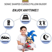 Sonic the Hedgehog shaped cuddle pillow buddy in blue with green eyes and red shoes