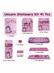 Huitich kids stationery kit pink with 41 pieces including crayons, color pencils, pens, and unicorn-themed accessories