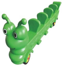 Kids green plastic train track table with locomotive front and wheels