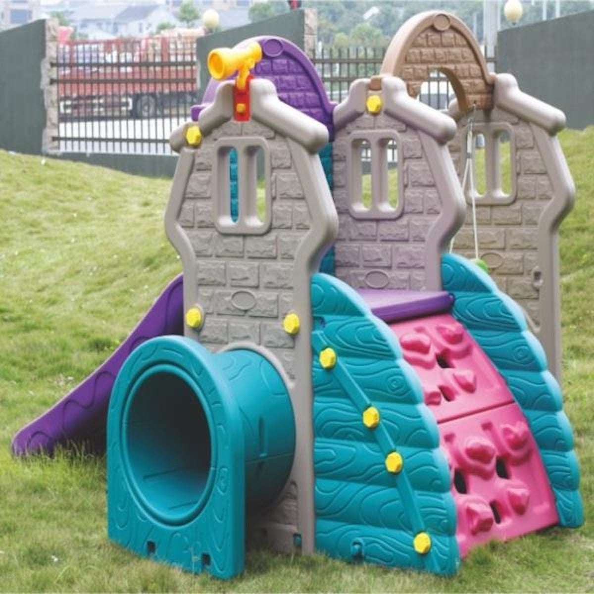 Huitich kids tunnel playhouse with climbing wall and slide for outdoor fun and active play