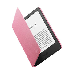 Lightweight Kindle protective cover in pink fabric with foldable front for easy reading