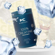 Creatine monohydrate tub with floating ice cubes