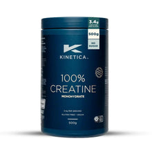 Kinetica creatine monohydrate tub, 500g, dark blue 100% creatine label