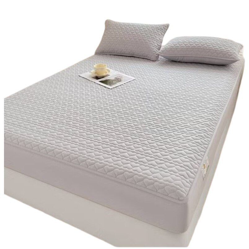 Huitich king size waterproof mattress topper fitted sheet in light gray with quilted pattern and two matching pillows