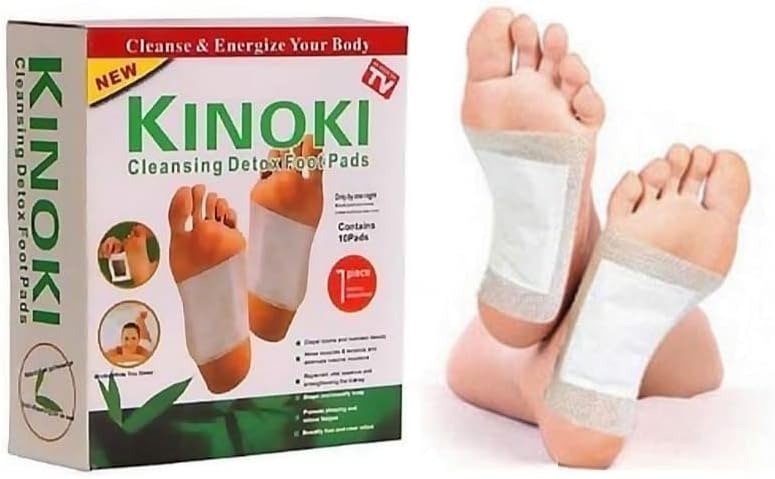 Kinoki cleansing detox foot patches UAE in a box with feet showing pads for body cleansing