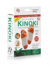 Kinoki cleansing detox foot pads box showing 10-pack and pad design
