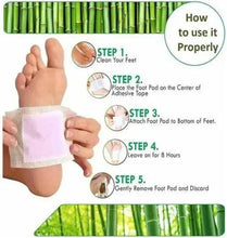 Foot detox patch use steps showing pad placement and removal