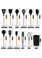 Huitich 12 piece utensil set for kitchens with wooden handles including spatula, spoon, whisk, tongs, and holder
