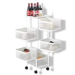 Huitich kitchen and bathroom rolling cart with multiple white mesh baskets and top shelf for bottles
