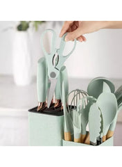 Huitich kitchen utensil set for modern home chefs with mint green handles and storage block