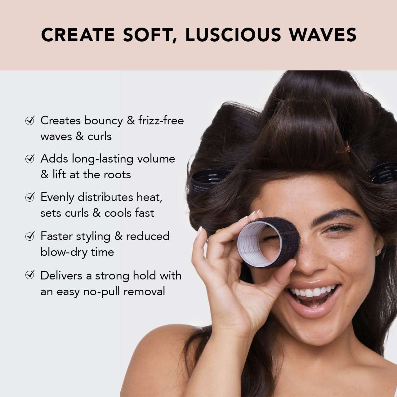 Kitsch woman using best heatless curlers for waves creating soft, bouncy, frizz-free curls with long-lasting volume