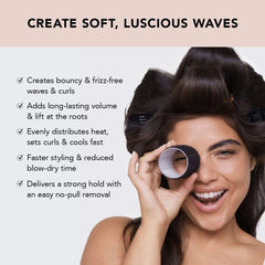 Kitsch woman using best heatless curlers for waves creating soft, bouncy, frizz-free curls with long-lasting volume