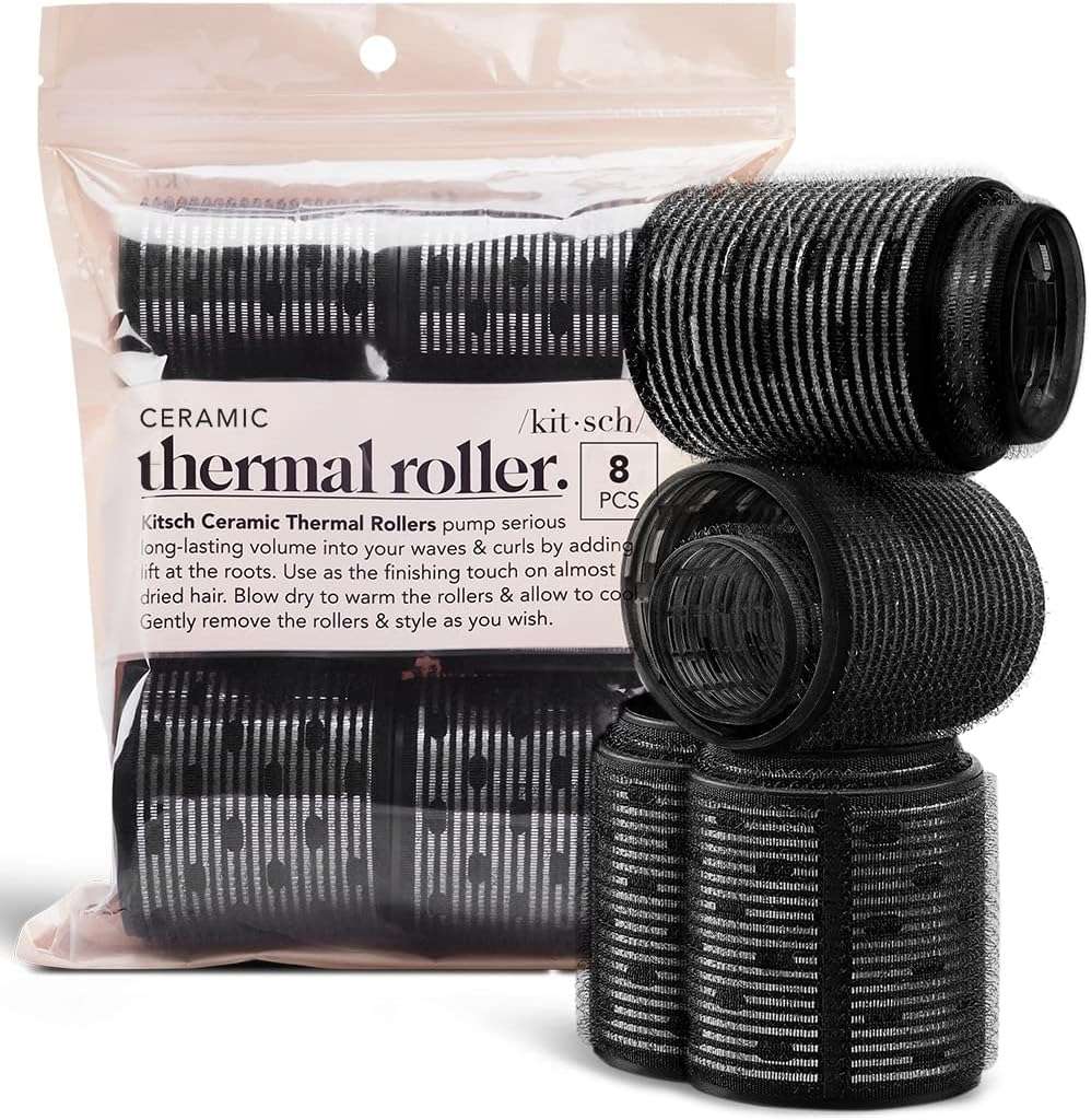 Kitsch ceramic thermal roller set with eight pieces best heatless curlers for waves in black