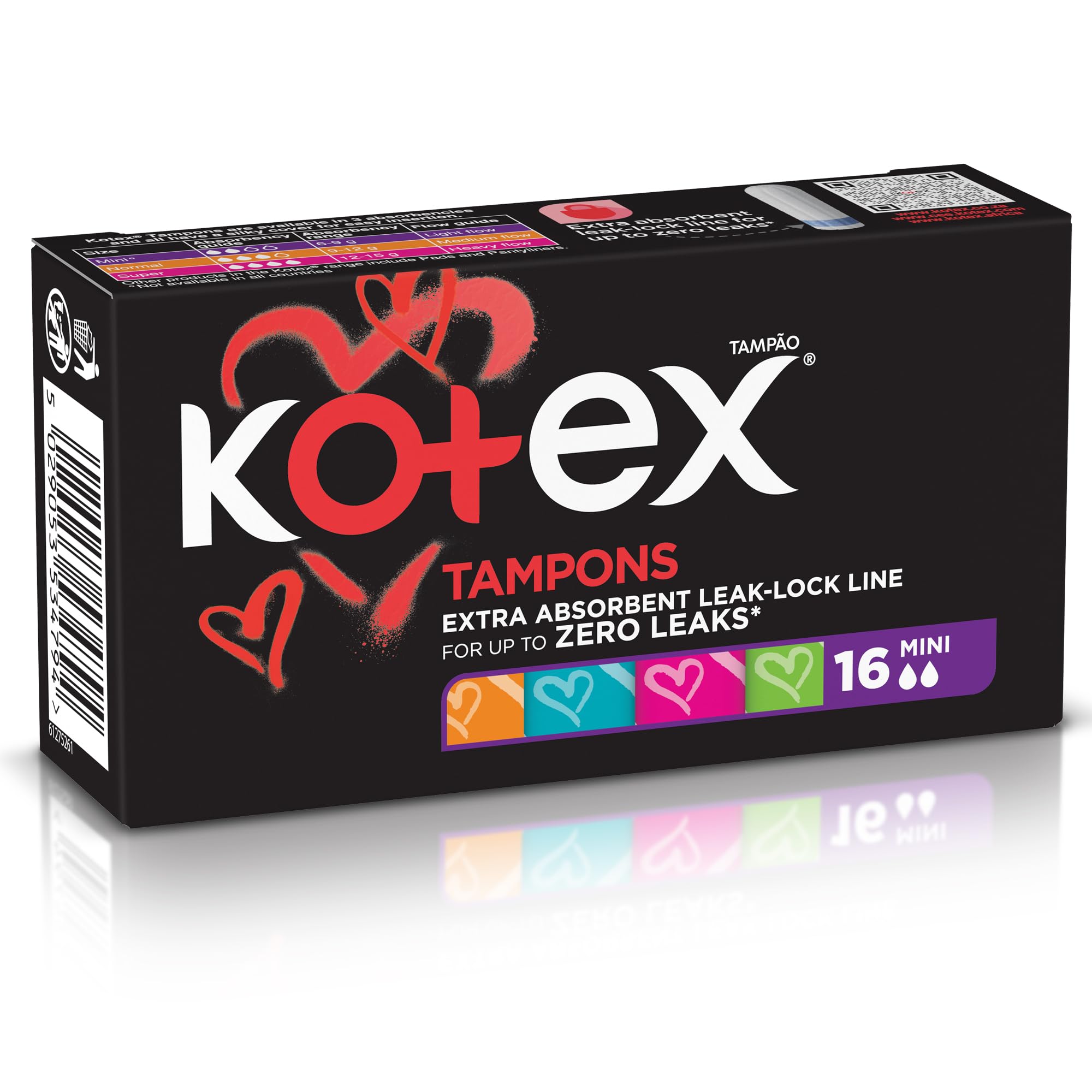 Kotex mini tampons UAE 16 count black box extra absorbent leak lock line for light flow
