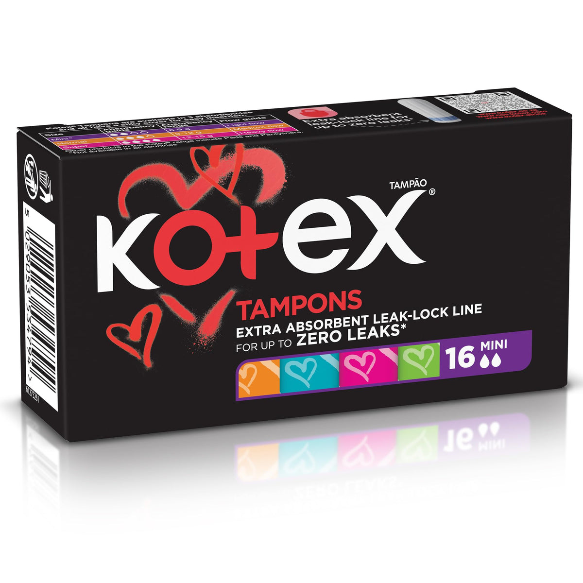 Kotex mini tampons UAE 16 count black box extra absorbent leak lock line for light flow