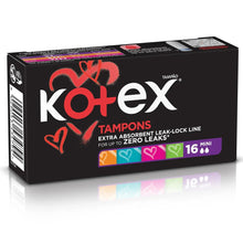 Kotex mini tampon box, 16 count; extra absorbent for up to zero leaks