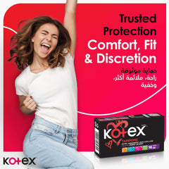 Kotex mini tampons UAE box with smiling woman in white shirt celebrating trusted comfort fit and discretion