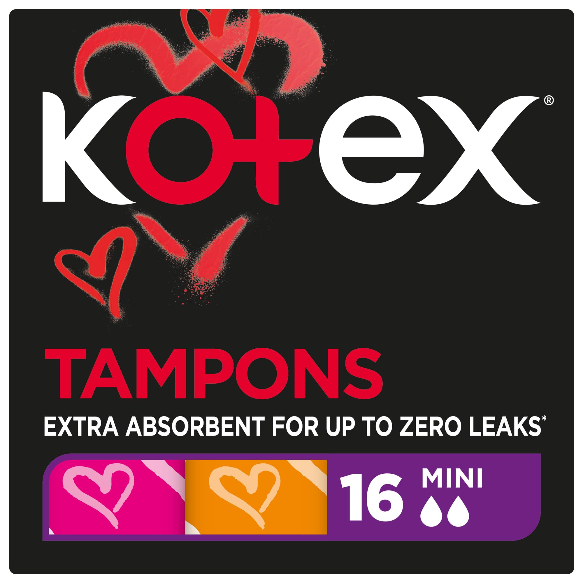 Kotex mini tampons UAE 16 count mini tampons box extra absorbent for up to zero leaks black packaging
