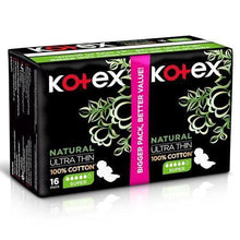 Kotex Natural Ultra Thin sanitary pad box, 100% cotton, super 16 count, wings