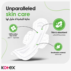 Kotex natural ultra thin pads white sanitary pad showing 100 percent cotton top cover thin absorbent breathable material