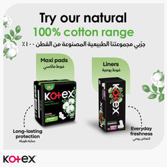 Kotex natural ultra thin pads displayed with 100 percent cotton maxi pads and liners promoting everyday freshness