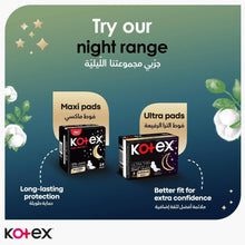 Kotex Natural Maxi Protect maxi pads night range, product boxes displayed