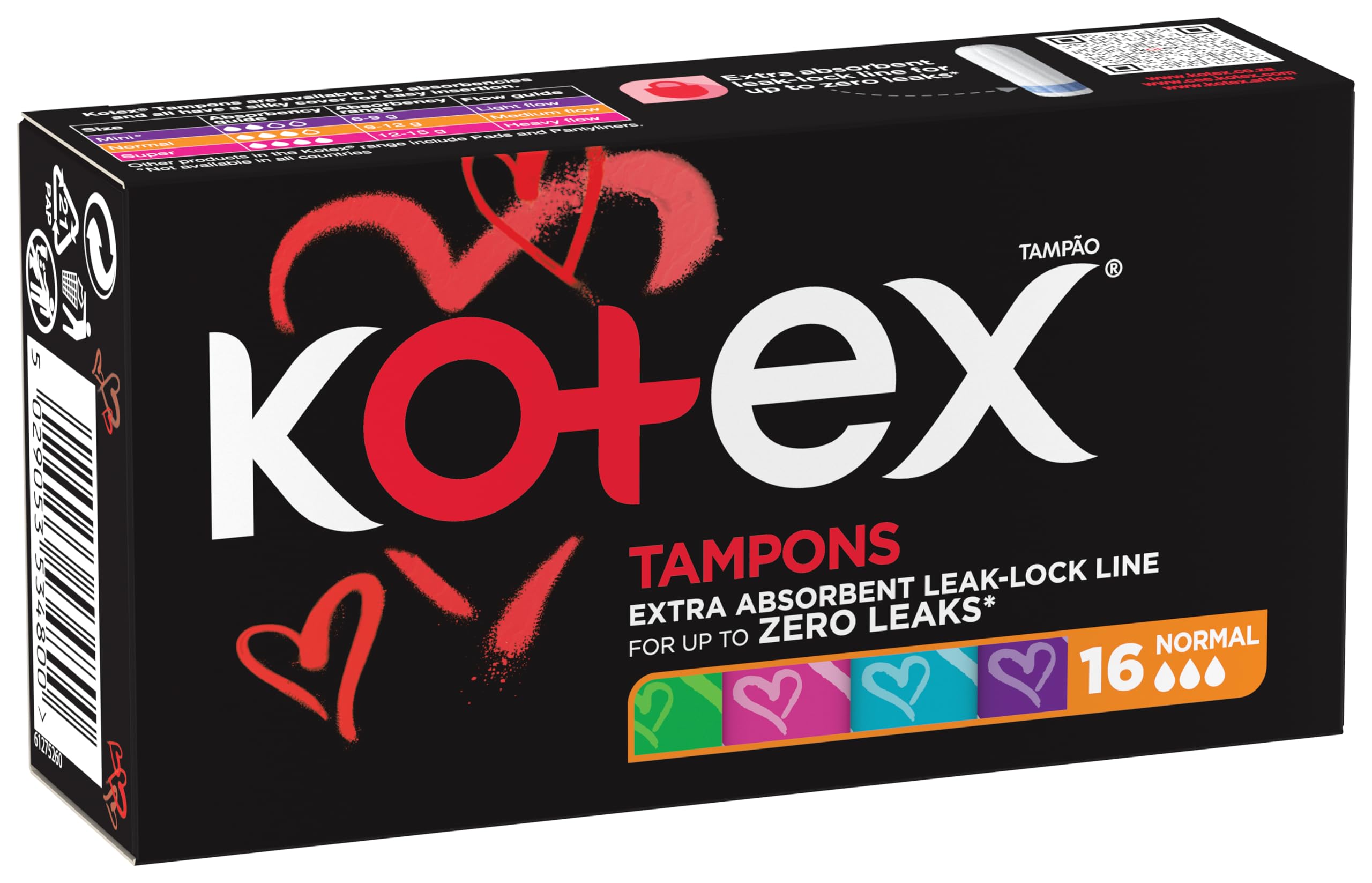 Kotex silky cover tampons UAE 16 pack normal absorbency black box with red heart design