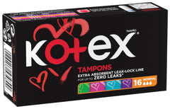 Kotex silky cover tampons UAE 16 pack normal absorbency black box with red heart design