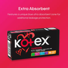 Kotex silky cover tampons UAE 16 count black box extra absorbent normal with leak lock line