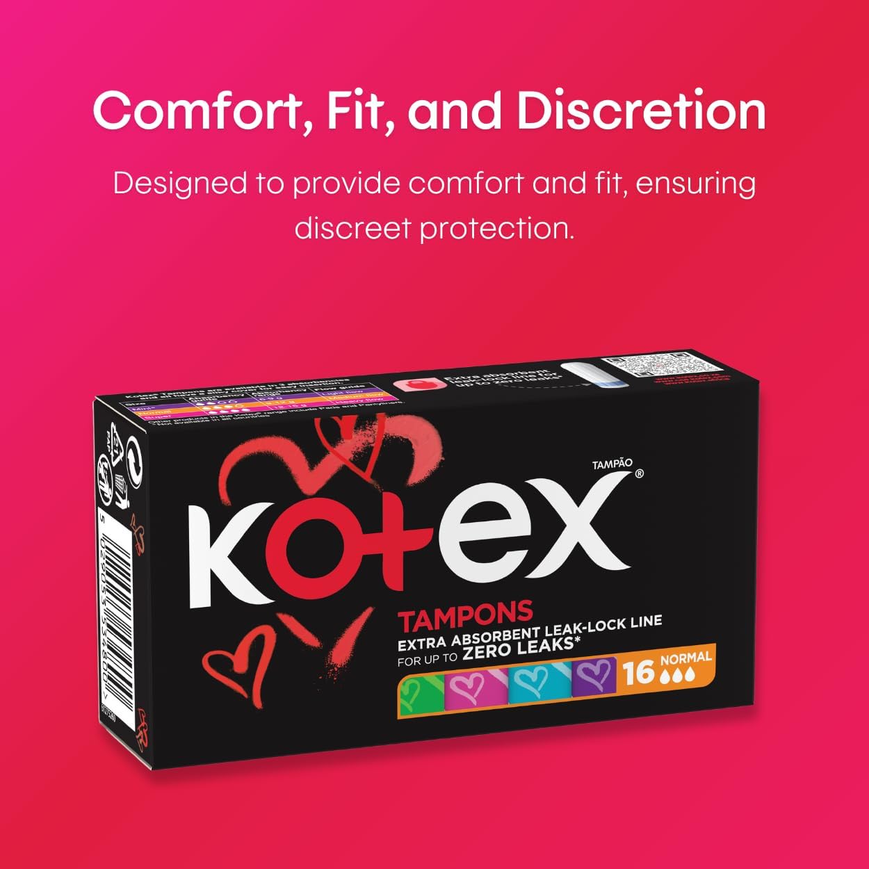 Kotex silky cover tampons UAE black 16 count box of normal tampons with heart design and comfort fit