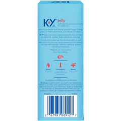 K-Y personal lubricant for men and women. Blue boxed K-Y Jelly packaging back label with barcode