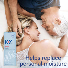 K-Y personal lubricant for men and women jelly classic box with smiling older couple cuddling on bed