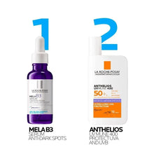 Anthelios UVmune 400 SPF 50+ anti-dark spots fluid and Mela B3 serum bottles.