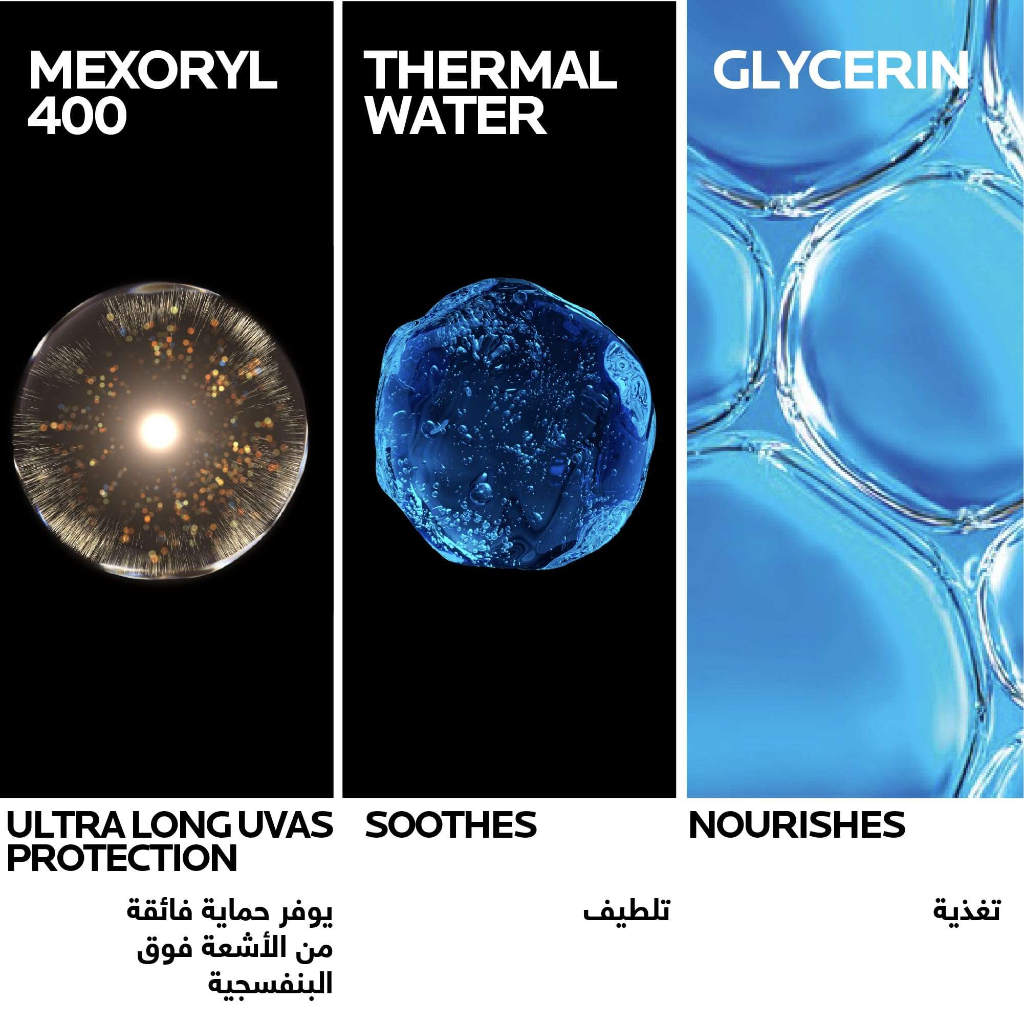 La Roche-Posay Anthelios UVMune 400 sunscreen SPF 50+ with Mexoryl 400, thermal water, and glycerin benefits