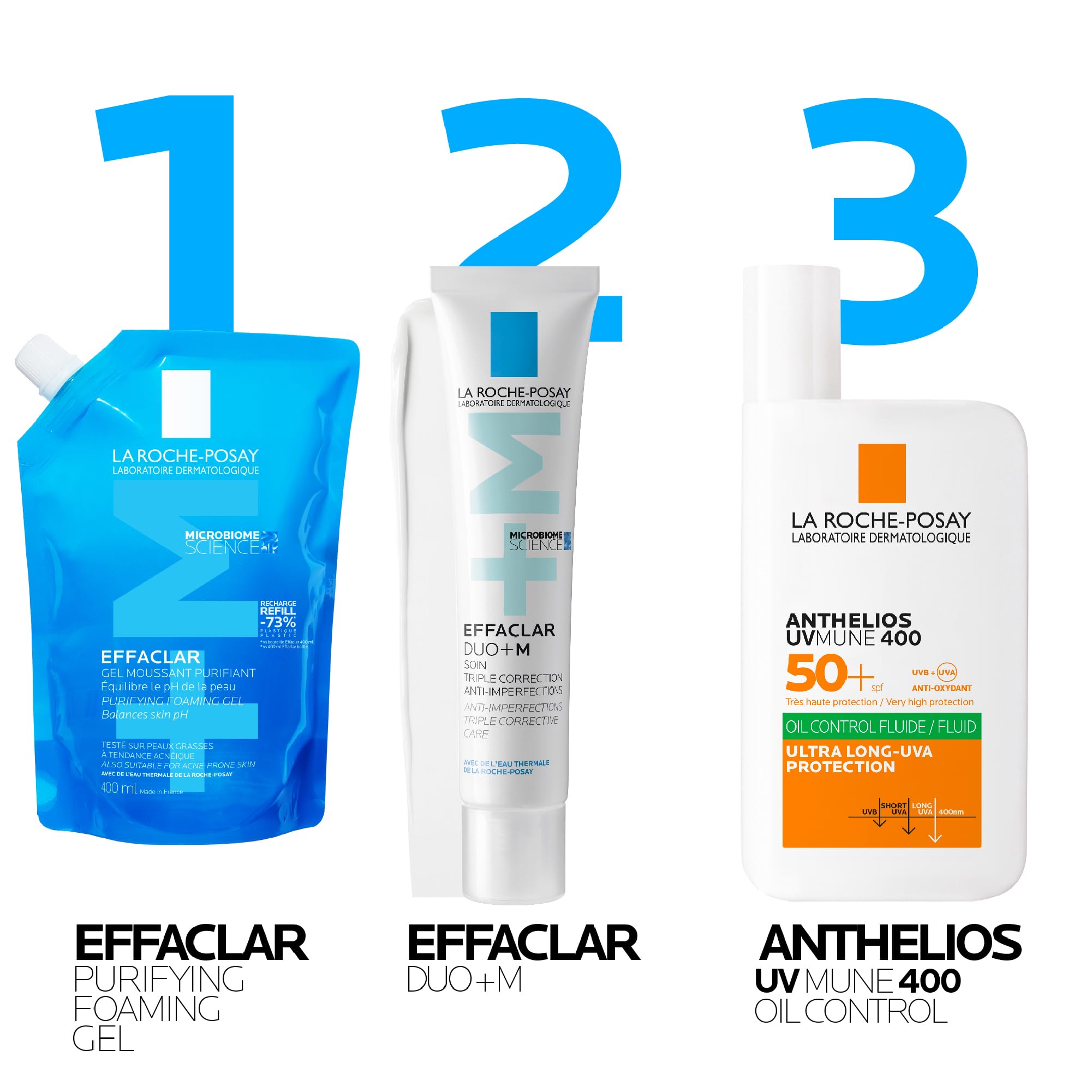 La Roche-Posay Effaclar cleanser for oily skin with Effaclar Purifying Foaming Gel and Effaclar Duo+M