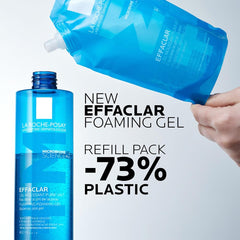 La Roche-Posay Effaclar cleanser for oily skin in a blue refill pack with -73% plastic