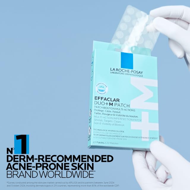 La Roche-Posay Effaclar Duo acne patches in a blue packaging designed for acne-prone skin