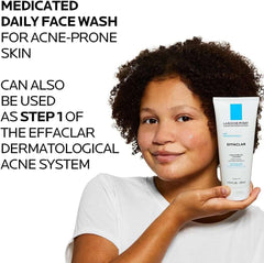 La Roche-Posay Effaclar face wash held by woman for acne-prone skin medicated daily cleanser