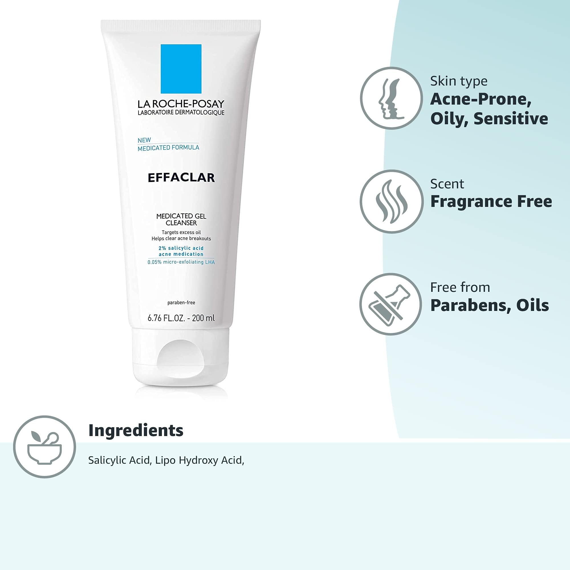 La Roche-Posay Effaclar face wash medicated gel cleanser for acne-prone oily sensitive skin