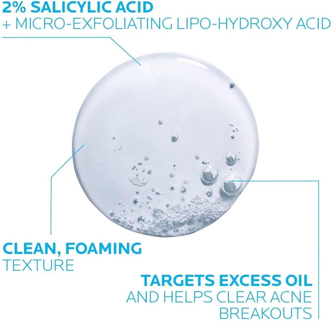 Clear gel texture of La Roche-Posay Effaclar face wash with salicylic acid and exfoliating acids