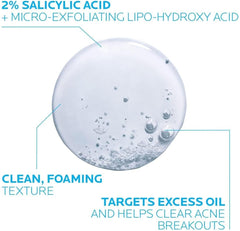 Clear gel texture of La Roche-Posay Effaclar face wash with salicylic acid and exfoliating acids