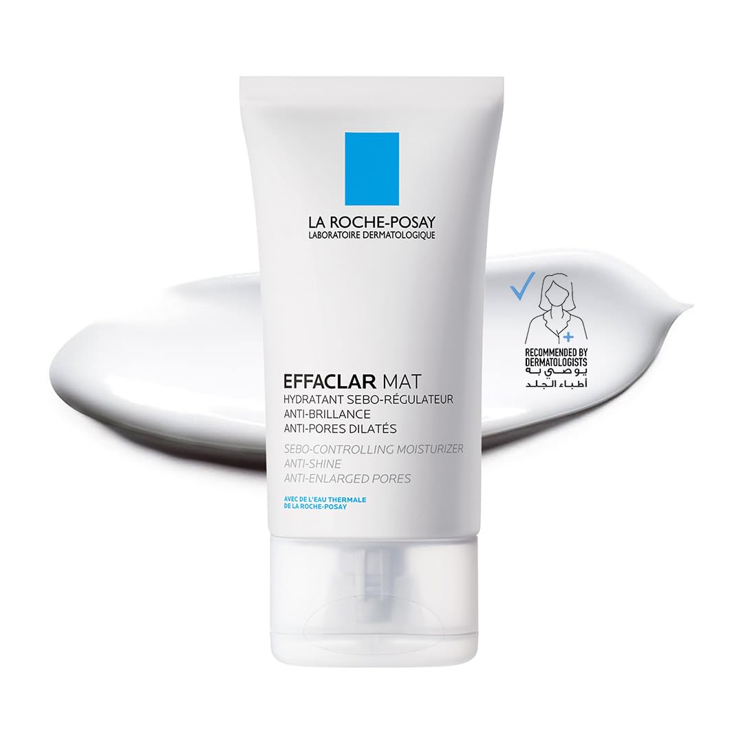 La Roche-Posay Effaclar Matte Moisturizer in a tube with a smooth cream background for oily skin