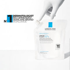 La Roche-Posay Lipikar body wash for eczema in a refillable pouch for gentle cleansing and hydration