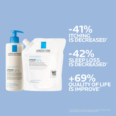 La Roche-Posay Lipikar body wash for eczema in a pump bottle and refill pouch to soothe sensitive skin