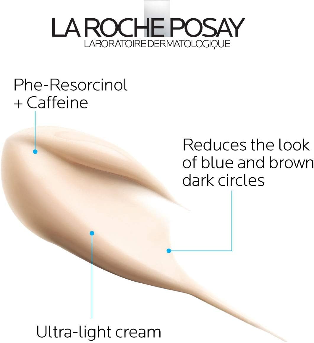 La Roche-Posay Pigmentclar eye cream showing ultra-light texture with key ingredients for reducing dark circles
