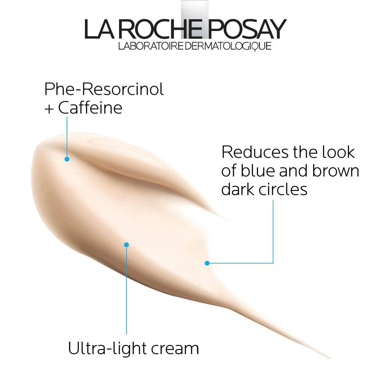 La Roche-Posay Pigmentclar eye cream in a creamy texture showcasing its ultra-light formula with Phe-Resorcinol and Caffeine